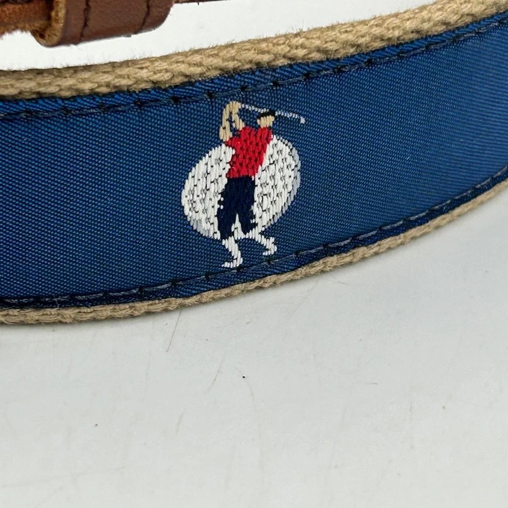 Surcingle Belt Navy Blue Mens Size 36 Embroidered Golfer Canvas Leather
